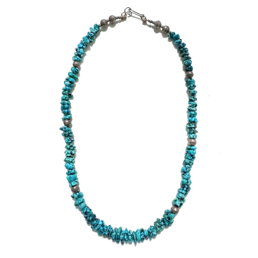 Navajo, 1950s Vntg Old Pawn “Kingman” Turquoise Sterling Silver 17 1/4” Necklace